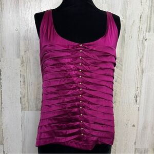 Cache Vintage Pintucked Fuchsia Satin‎ Camisole Top